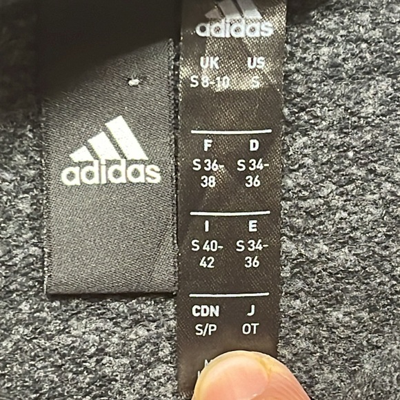 Adidas Hoodie Women’s Small Black Graphic Print Flip-Up Front Pouch Pre Owned - Picture 7 of 11